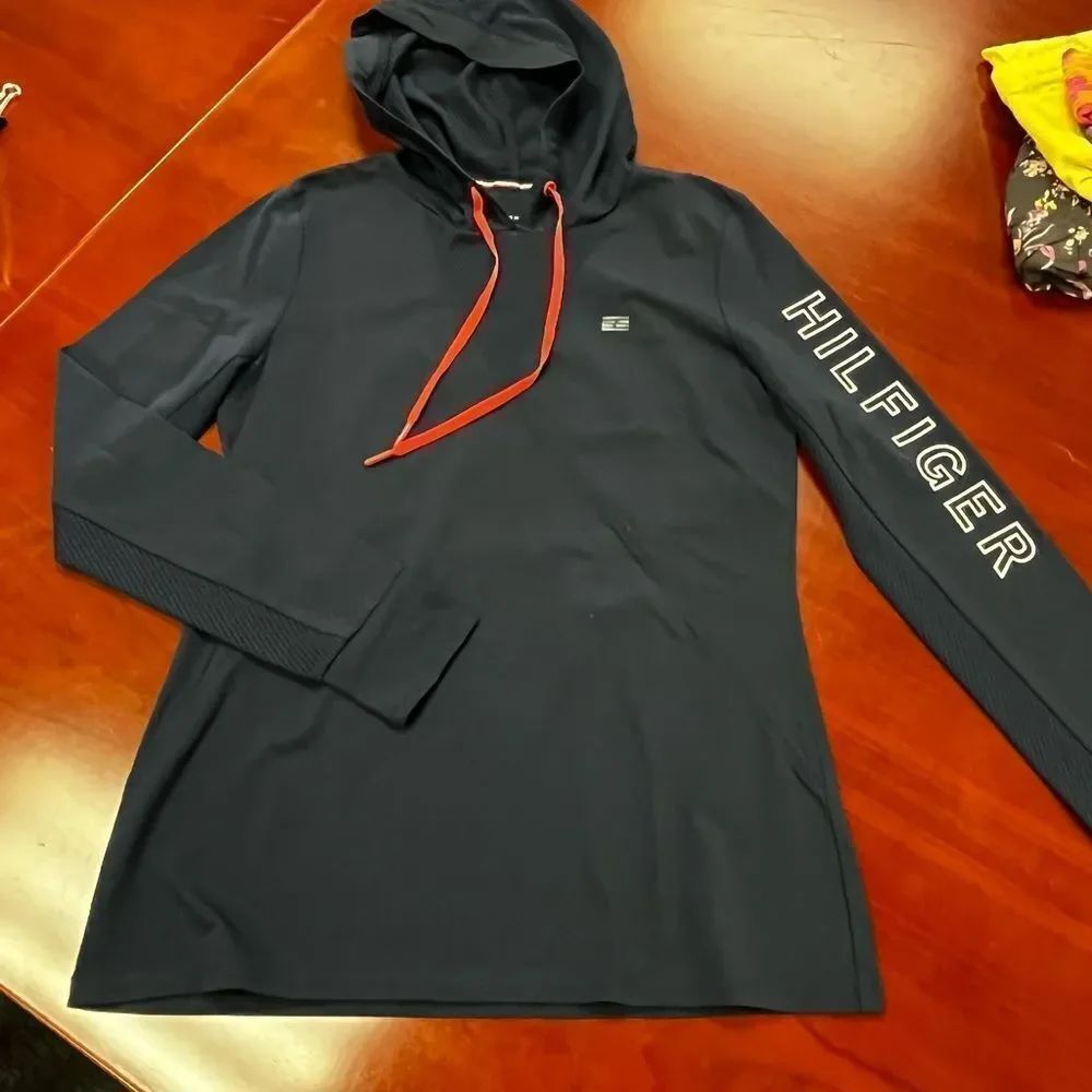 Tommy Hilfiger Navy Mesh Athletic Scuba Hoodie sz S EUC
